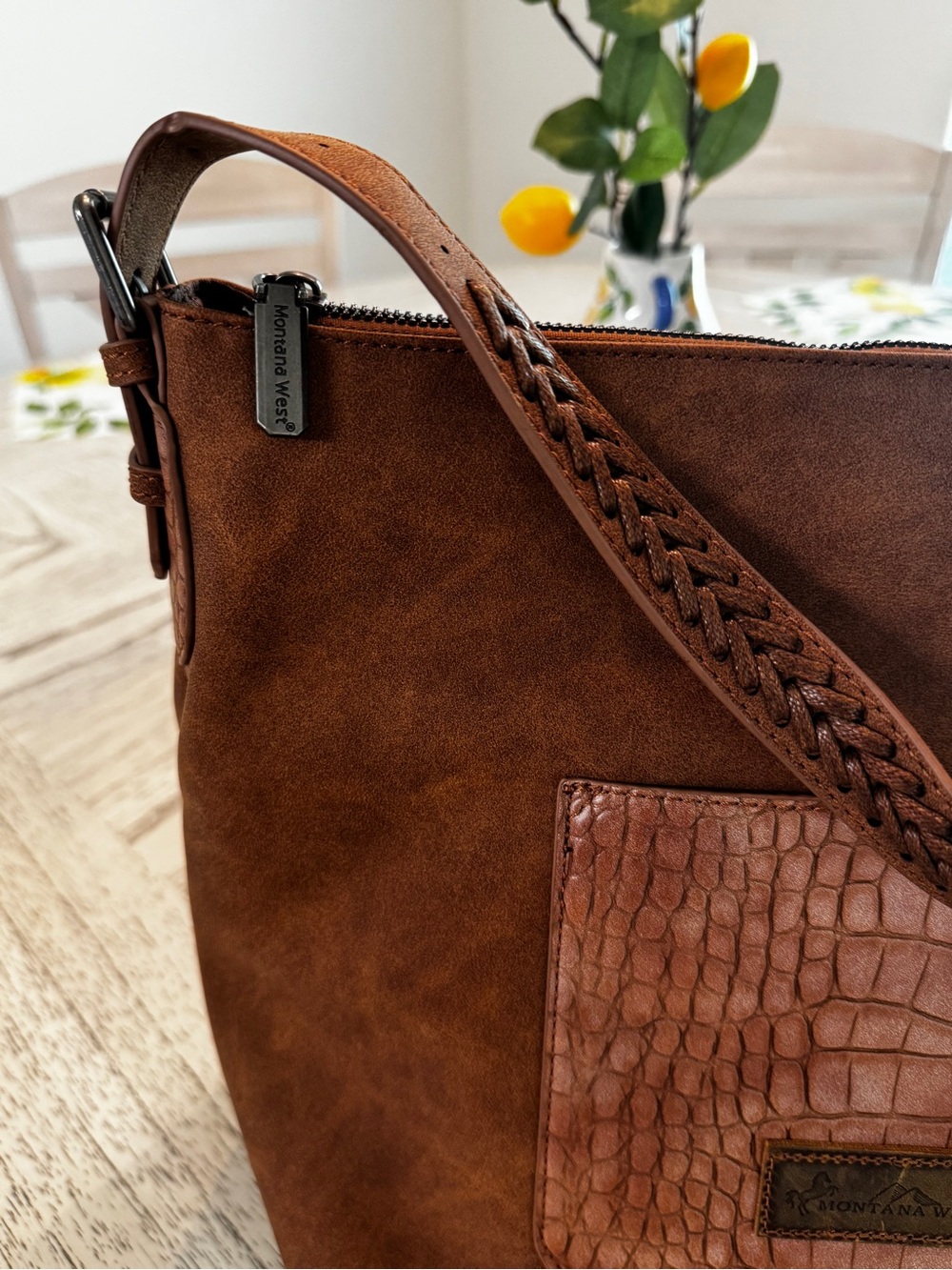 Montana West Brown Croc Print Concealed Carry Hobo Shoulder Bag - Picture 14 of 16